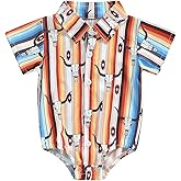 Karuedoo Western Baby Boy Clothes Cow Print Shirt Romper Infant Short Sleeve Button Down Bodysuit One Piece Gentleman Outfit