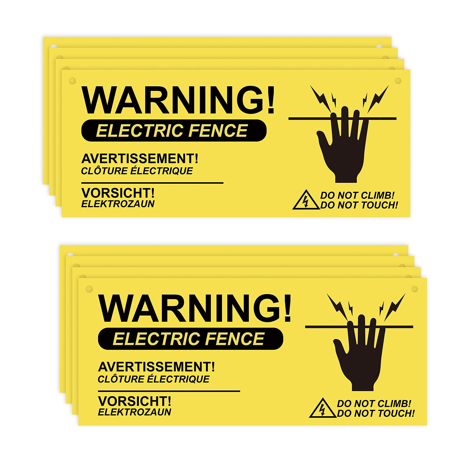 AIEX 8pcs Electric Fence Warning Signs Plastic Caution Danger Signs No Touching or Climbing Sign for Farm Home Warehouse Garden Yard Electric Fence (10x4inch)
