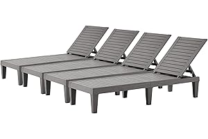EUNHOO Outdoor Lounge Chaise, Adjustable Pool Lounge Chairs with 5 Positions Backrest, Waterproof Sun Loungers for Garden Pool Beach Patio Deck Sunbathing Set of 4