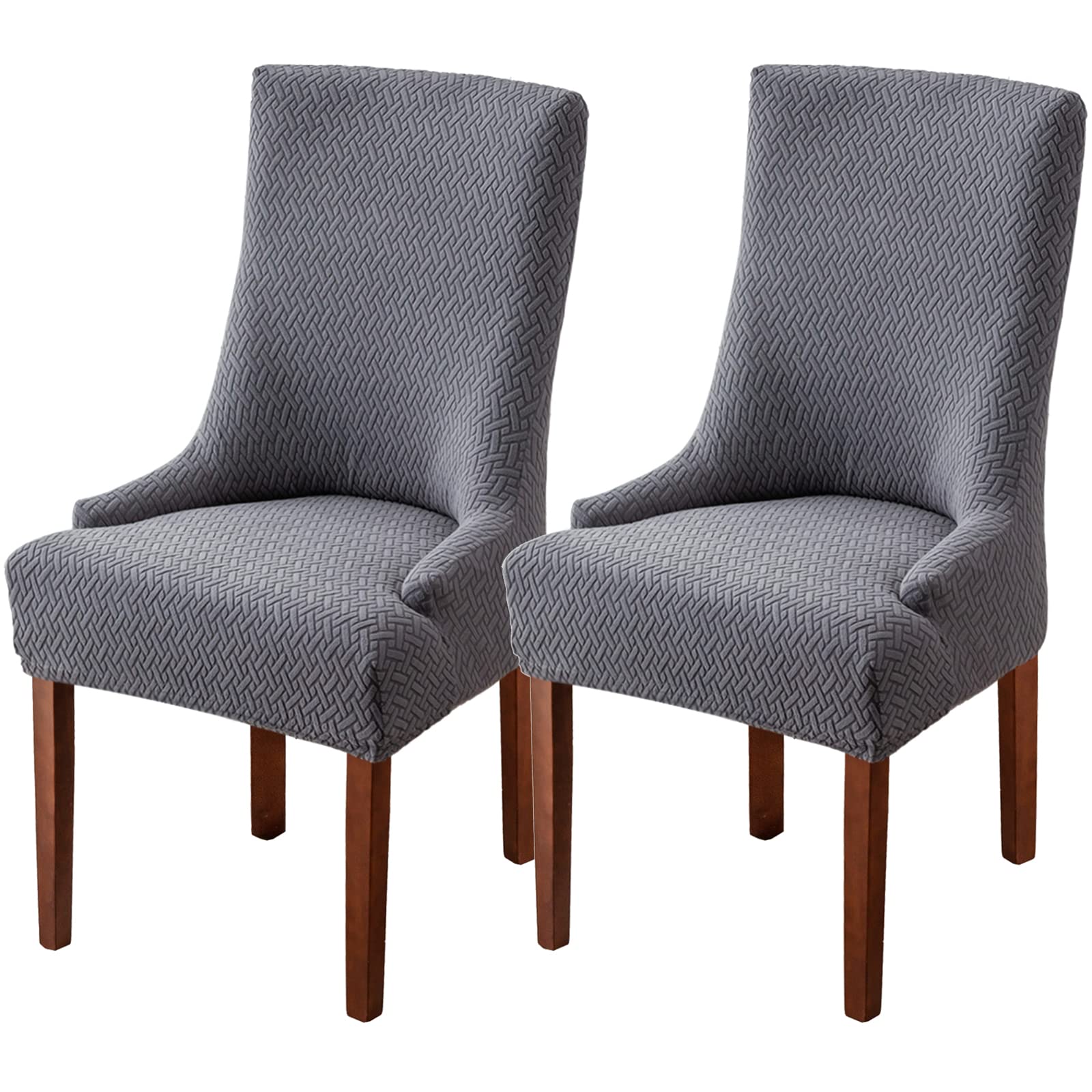Wingback Dining Chair Covers - High Stretch Wing Chair Slipcover Chair Protector Seat Cover, Wingback Chair Covers for Dining Room Living Room Wedding Hotel Banquet Party Home Decor (Grey, Pack of 2)