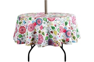 EHouseHome Outdoor and Indoor 60inch Round Tablecloth with Umbrella Hole and Zipper, Waterproof Zippered Patio Table Cloths, Spring/Summer Table Covers for Backyard Circular Table/BBQs/Picnic