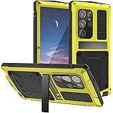 FunnyWin Metal Heavy Duty Case for Samsung Galaxy S25 Ultra Aluminum Military Grade Rugged Case with Metallic Stand Screen Protector Screws Dustproof Shockproof Full Cover for Man (Yellow)