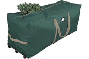 ProPik Christmas Rolling Tree Storage Bag, Fits Up to 9 ft. Tall Disassembled Holiday Tree, 25" X 20" X 60", Extra Large Heavy Duty Storage Container with Wheels, Front and Side Handles (Green)