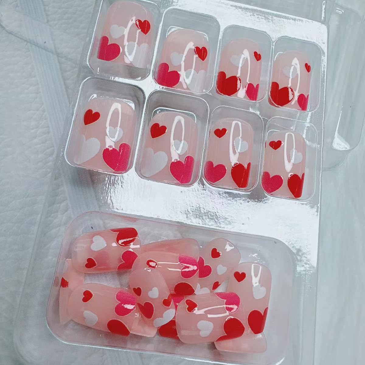 Valentine's Day Press on Nails Short Red Heart Square Fake Nails with Designs Full Cover False Nails Glossy Pink Acrylic Nails Cute Artificial Nails Extra Short Press on DIY Nail Decorations for Women - Image 4