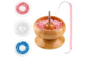 INDIVSHOW Clay Bead Spinner,Seed Beads Kit with 3 Pcs Quick Changed Trays,Beading Needles for Jewelry Making (Wooden)