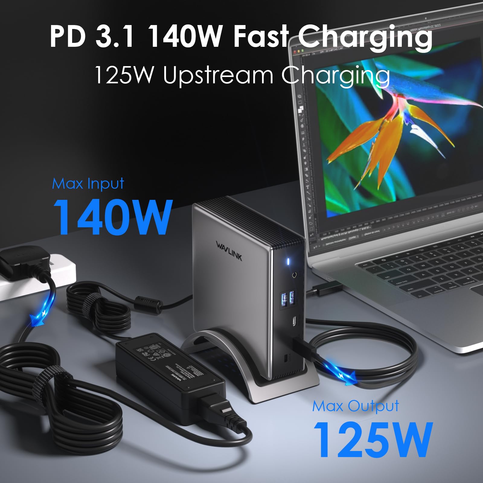 USB C Docking Station,PD3.1 Docking Station für 3 Monitore mit 2*DP+HDMI, 4K@144Hz,140W Ladegerät, USB-C 10Gbps,USB-A 5Gbps,Gigabit-Ethernet,Audio/Mikrofon für Lenovo, HP, Dell, Windows System 7