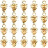DICOSMETIC 20Pcs Pine Cone Charm Nature Nuts Charm Plant Ornament Pendant 18K Gold Plated Brass Pine Cone Charms Dangle Pendant Supplies for Christmas Decor Jewelry Making, Hole: 2mm