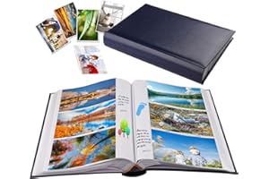 1DOT2 Photo Album 4x6 Photos Hold 402 Pockets with Memo Slip-in Pockets Photo Book, Leather Cover Picture Albums with Writing Space for Wedding Family Vacation Mother's Day Christmas Gifts Blue