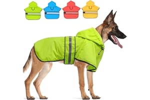 Candofly Dog Raincoat Hooded Poncho - Adjustable Waterproof Dog Rain Jacket Lightweight Reflective Dog Rain Coat Pet Slicker for Small Medium Large Dogs (Large, Green)