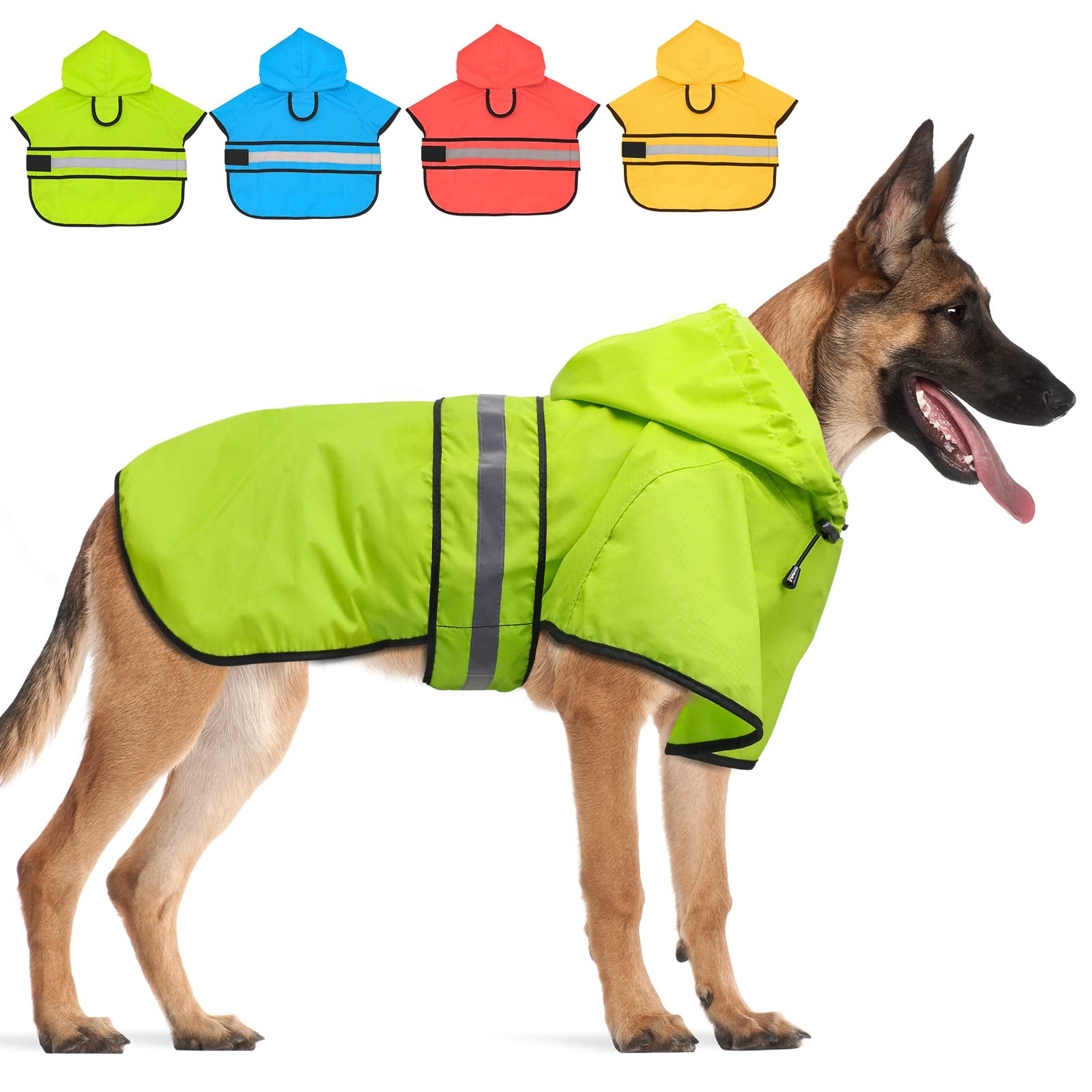 Candofly Dog Raincoat Hooded Poncho - Adjustable Waterproof Dog Rain Jacket Lightweight Reflective Dog Rain Coat Pet Slicker for Small Medium Large Dogs (Green, Large)