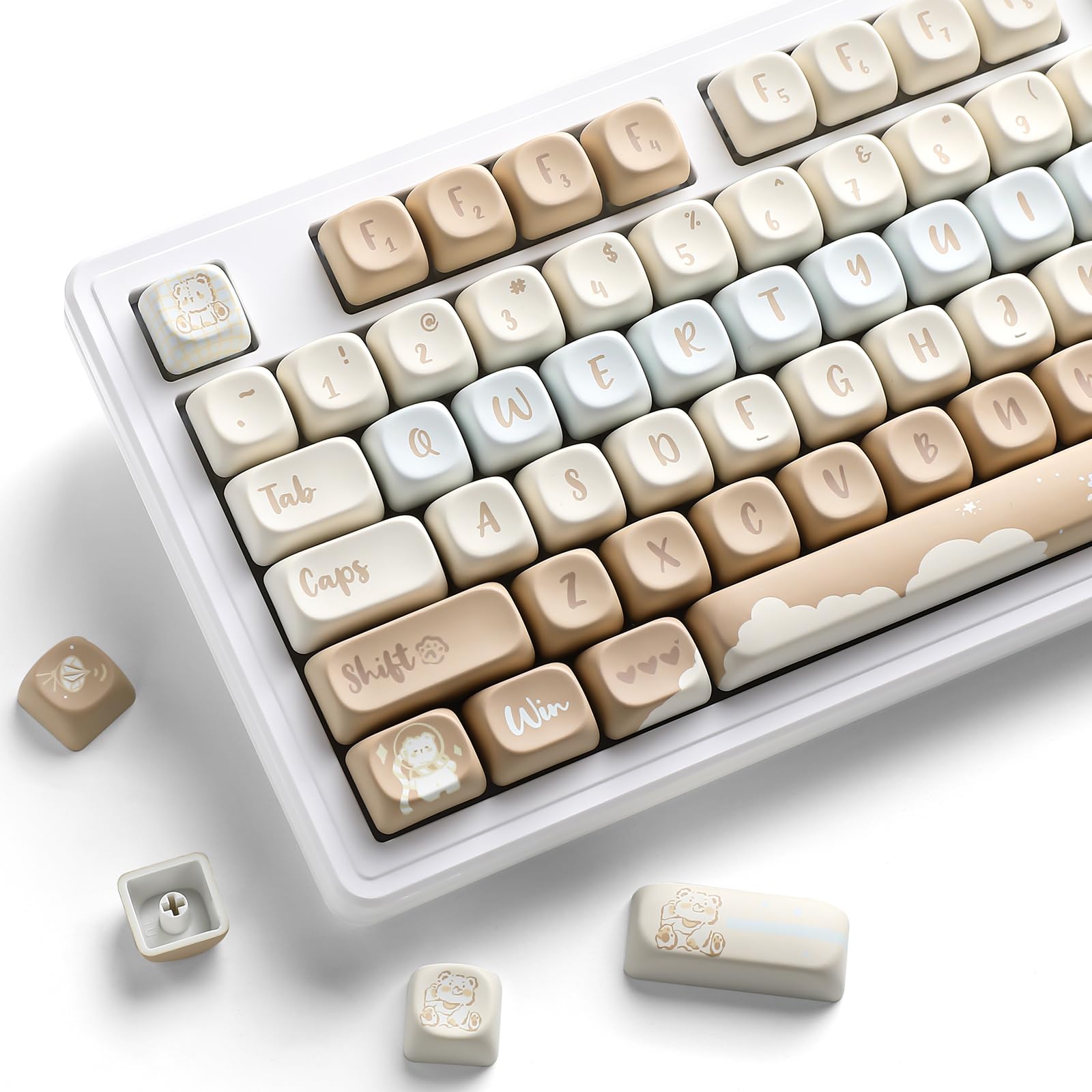 Photo 1 of YUNZII 132 Keys MOA Keycaps, Dye-Sublimation PBT Custom Keycap Set for MOA Profile, Cute Bear Customized Pattern Keycaps for MX Switches Mechanical Gaming Keyboard (Butter)