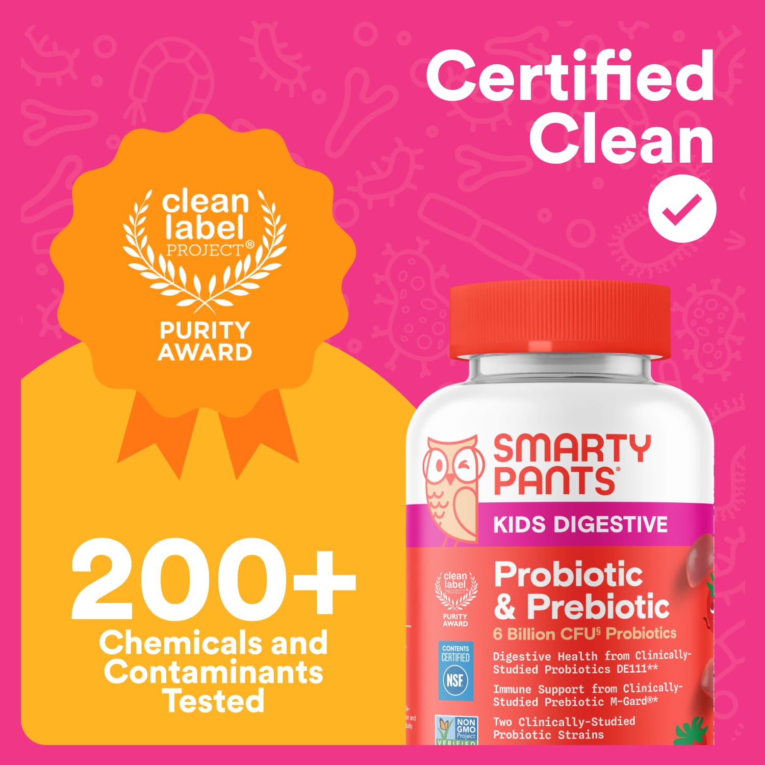 SmartyPants Kids Probiotic & Prebiotic Gummies for Digestive Health: Gut Health Supplement, Clinically Studied Prebiotic for Immune Support, Strawberry, 60 Count (30 Day Supply)