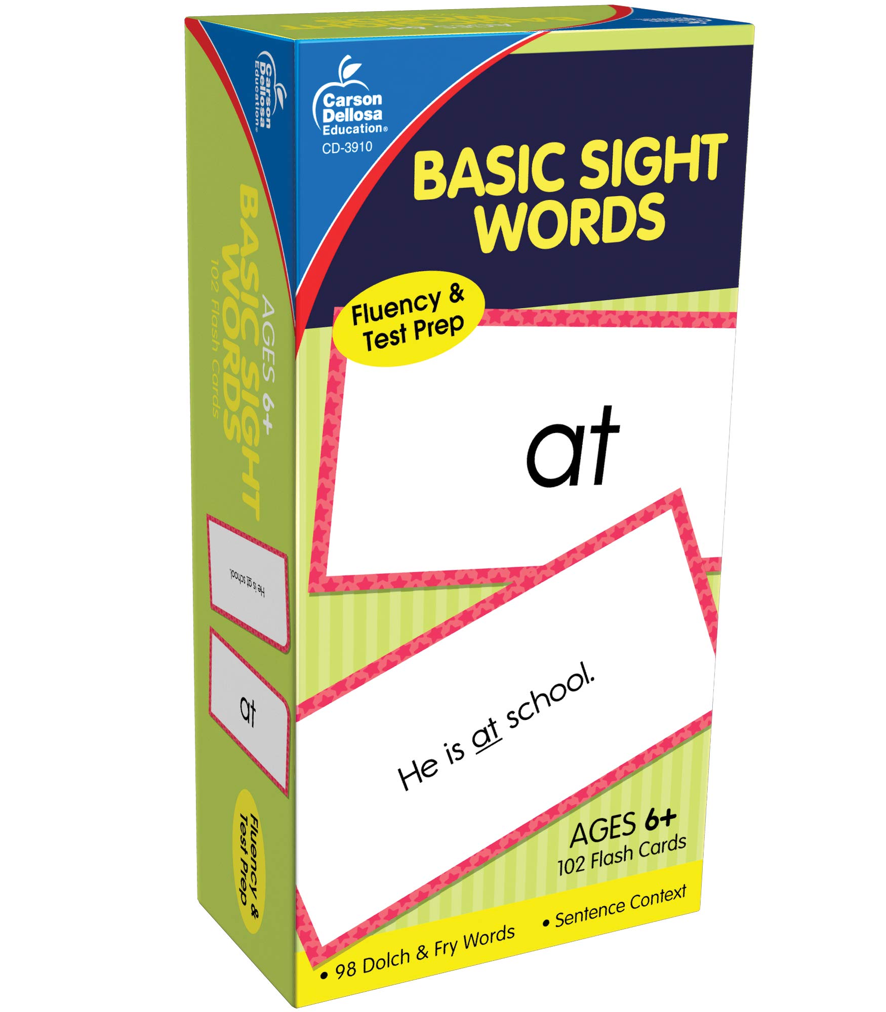 Carson Dellosa 102 Basic Sight Words Flash Cards Kindergarten, Flashcards for Kids Ages 6 and Up, Phonics and Vocabulary Kindergarten Learning Activities