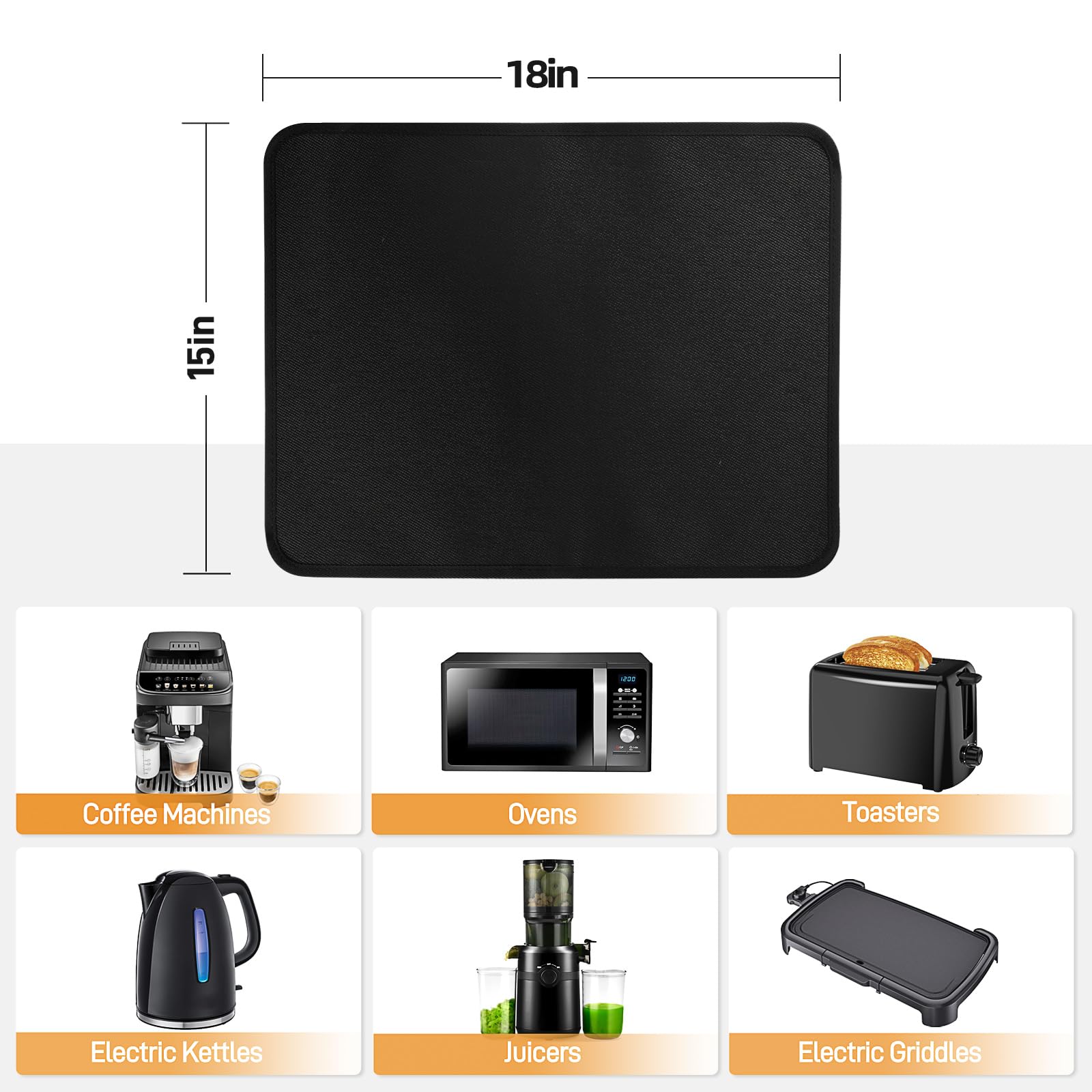 Heat Resistant Mats for Countertop - Fireproof 15x18 in Heat Resistant Mats for Air Fryer - Hot Pad Air Fryer Mat Compatible with Ninja,COSORI,Cuisinart for Coffee Maker, Toaster, Oven 2PCS - Black