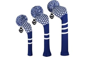 Scott Edward Golf Club Cover with a Pom Pom Set of 3 Fits Well Driver(460cc) Fairway Wood and Hybrid(UT) with Rotating Club Number Tags for Male/Female Golfers