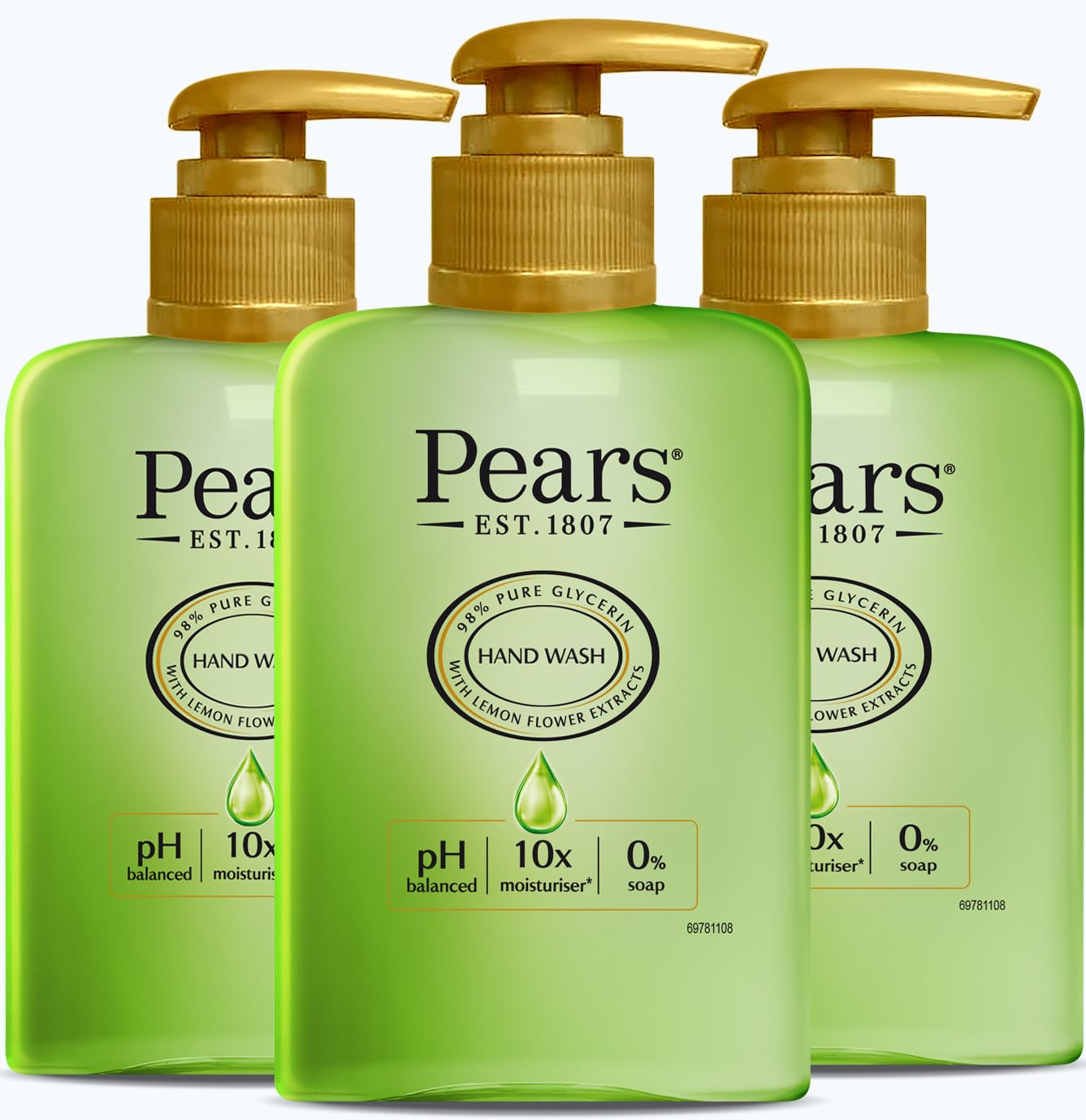 Pears Pure & Gentle Moisturising Hand Wash with Lemon Flower Extract - Enriched with Glycerin and Natural Oils, 10x More Moisturiser* - Suitable for Men and Women | 250ml (3 Pack)