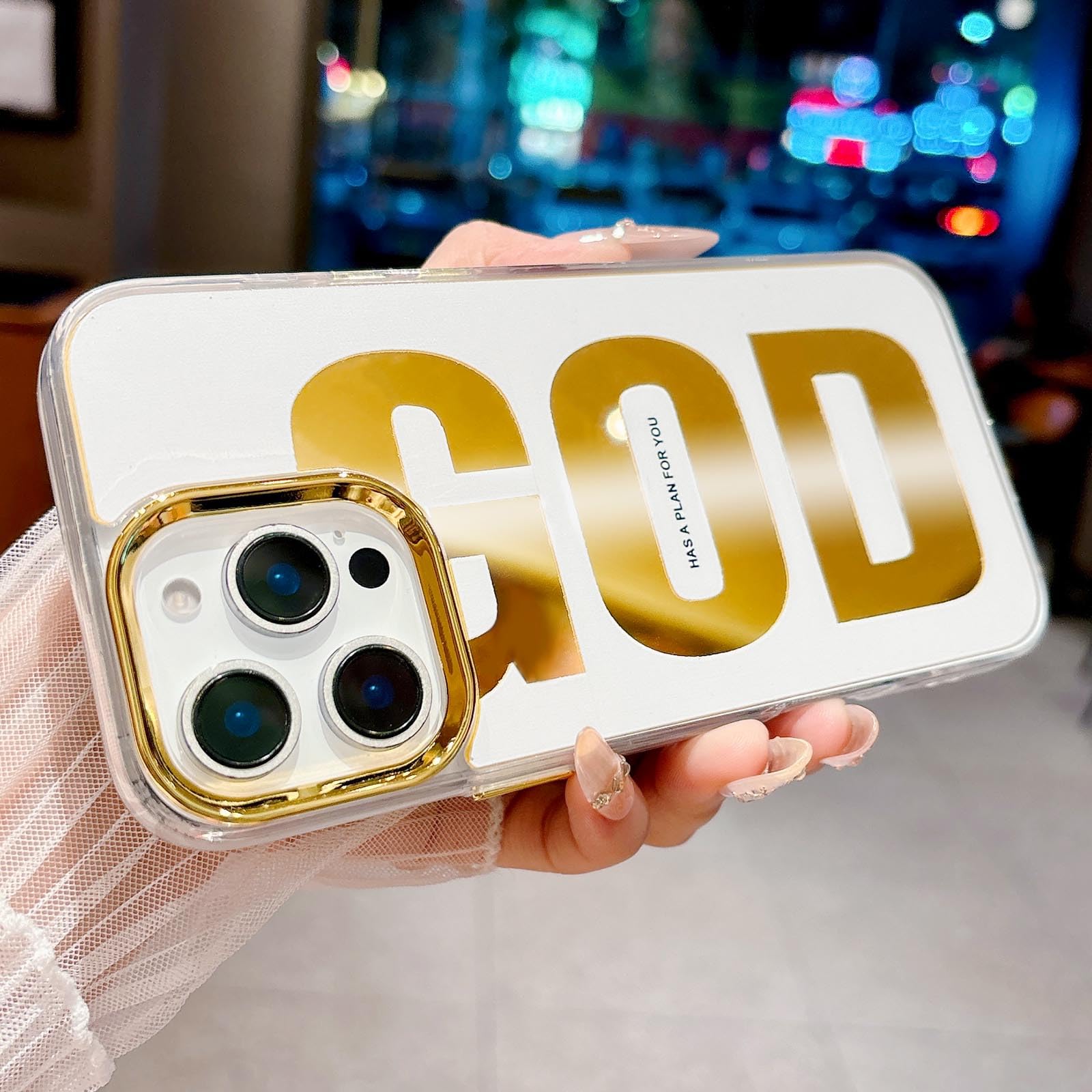 HYUEKOKO "GOD HAS A Plan for You Phone Case for iPhone 14 Pro, Cute Fashion Letter Print Aesthetics Design Simple Case, Soft TPU Slim Shockproof Cover for Girls Women and Men - Gold
