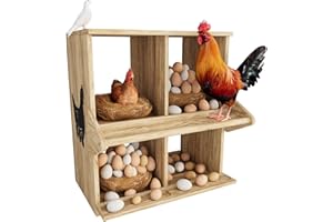 QIFEILA Chicken Nesting Box, 4 Compartment Wooden Nesting Boxes for Chickens with Perches, Floor/Stand/Wall Mount Large Chicken Nesting Boxes for Small & Medium Poultry