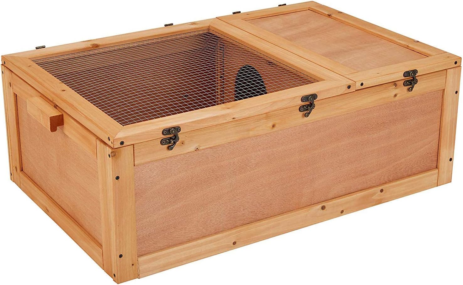 unipaws Chinese Fir Wood Tortoise House, Turtle Habitat for Small Animals, Torts Enclosure, Anti-Corrosion and Moisture Proof, Indoor and Outdoor Use Cage with Handle