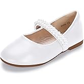 Hehainom Toddler Flower Girls Dress Shoes, Mary Jane Princess Ballet Flats with Bow and Peals for Party School