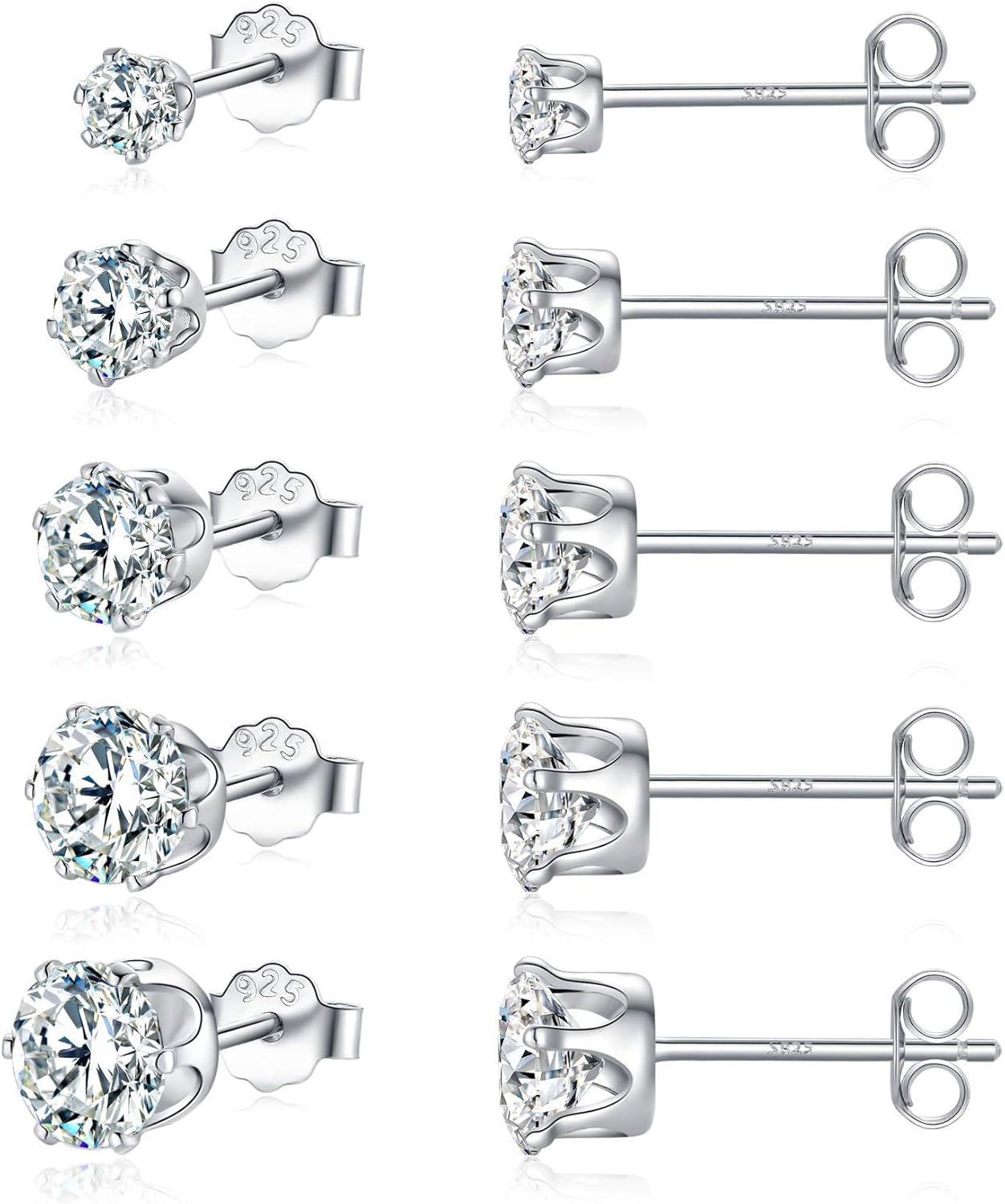 Sterling Silver Stud Earrings for Women, 925 Sterling Sliver Stud Earrings Set for Girls