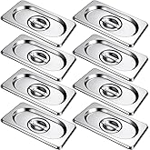 8 Pack Stainless Steel Hotel Pan Lids Metal Steam Prep Table Pan Covers with Handles Bulk for Commercial Restaurant Buffet Catering Roasting Food Trays(6.9 x 4.3 Inch, 1/9 Ninth Size)