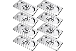 SIERAL 8 Pack Stainless Steel Hotel Pan Lids Metal Steam Prep Table Pan Covers with Handles Bulk for Commercial Restaurant Buffet Catering Roasting Food Trays(6.9 x 4.3 Inch, 1/9 Ninth Size)