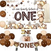 Sursurprise Bear 1st Birthday Decorations Bear Backdrop Brown Balloons High Chair Banner Cake Topper for Boys Beary First Bir