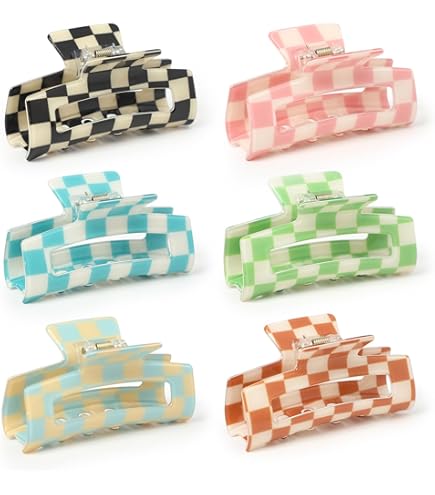 Amazon.com : papasgix 6 PCS Checkered Hair Claw Clips, 3.94  display picture 2
