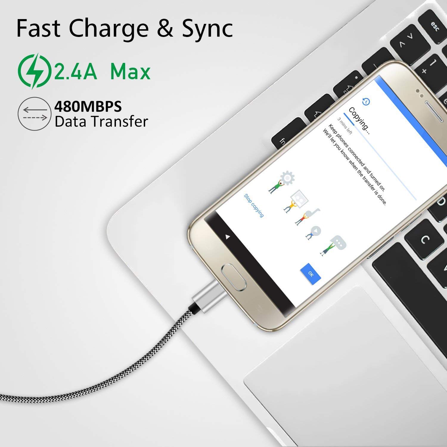Micro USB Cable, 10ft 3 Pack Extra Long Charging Cord Nylon Braided High Speed Durable Fast Charging USB Charger Android Cable for Samsung Galaxy S7 Edge S6 S5,Android Phone,LG