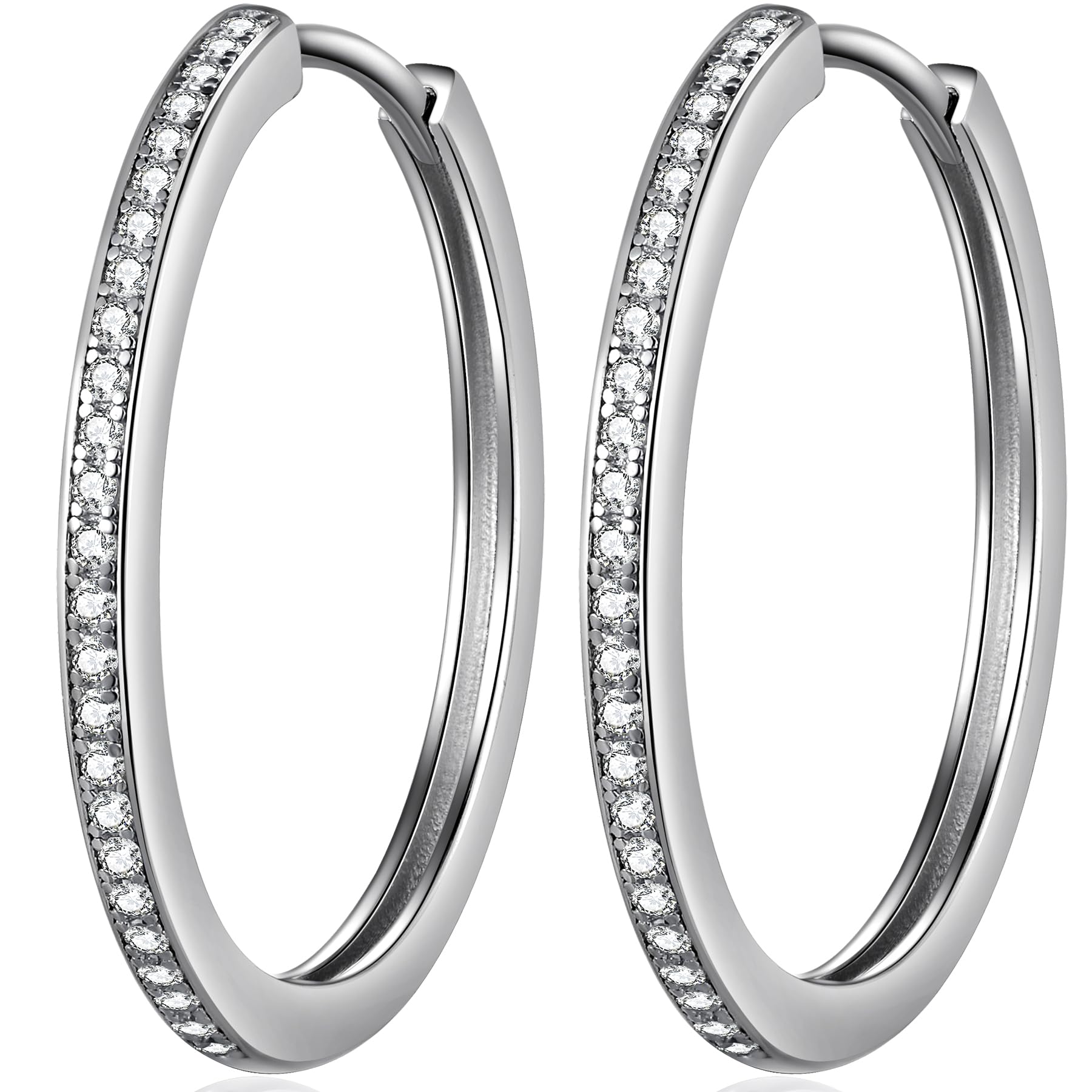 Big Silver Hoop Earrings for Women Sterling Silver Cubic Zirconia Hoop Earrings White Gold Hypoallergenic Hoop Earrings for Women Large Hoop Earrings Silver 20mm-40mm