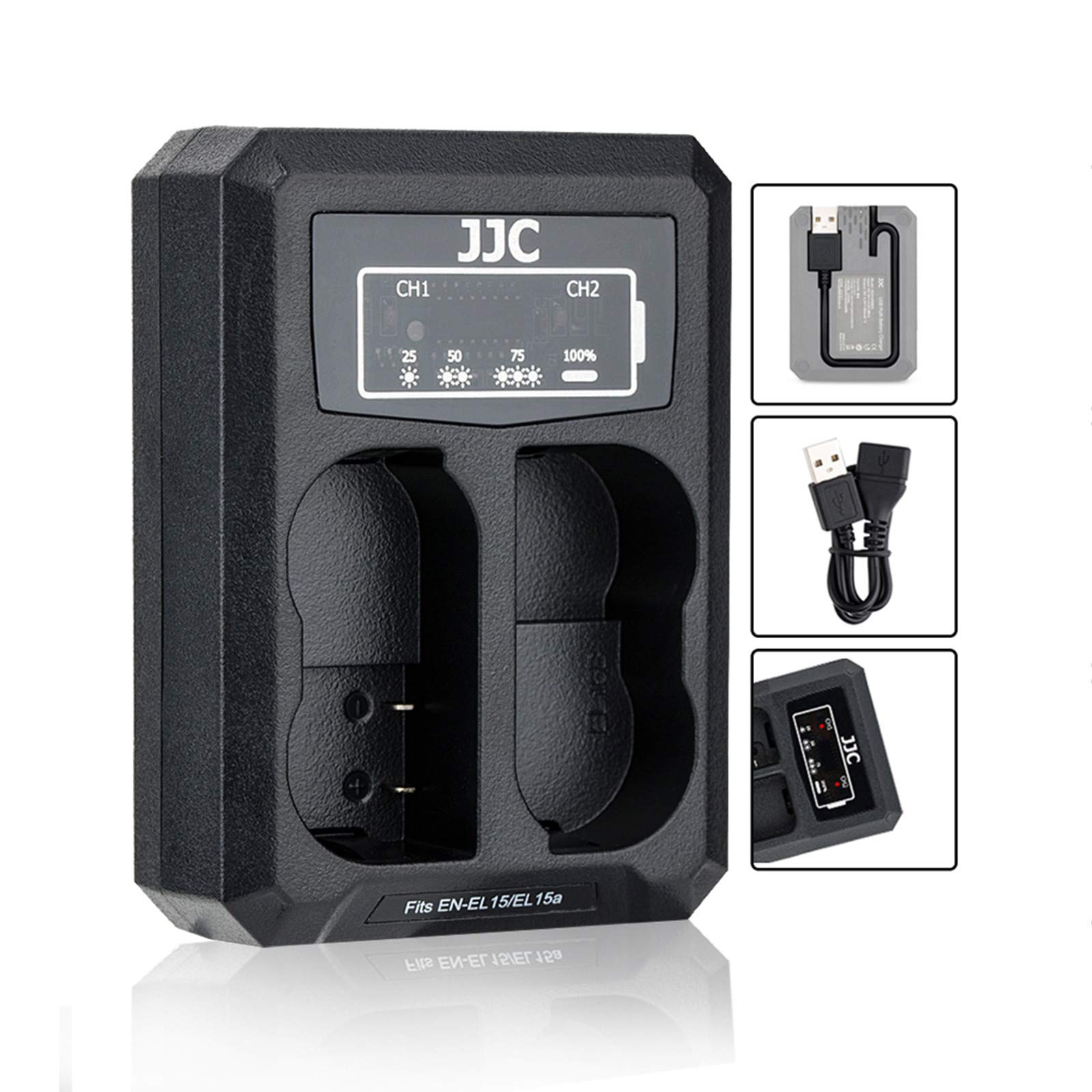 USB Dual Battery Charger adapter for Nikon Z7, Z6, D850, D810A, D810, D800E, D800, D750, D610, D600, D500, D7500, D7200, D7100, D7000 Digital Camera for Nikon EN-EL15 / EN-EL15a / EN-EL15b Battery