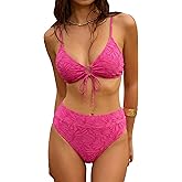 ZAFUL Bikini Sets for Women String 2 Piece Swimsuits High Waisted Bathing Suit V Neck Cut Out Swimwear