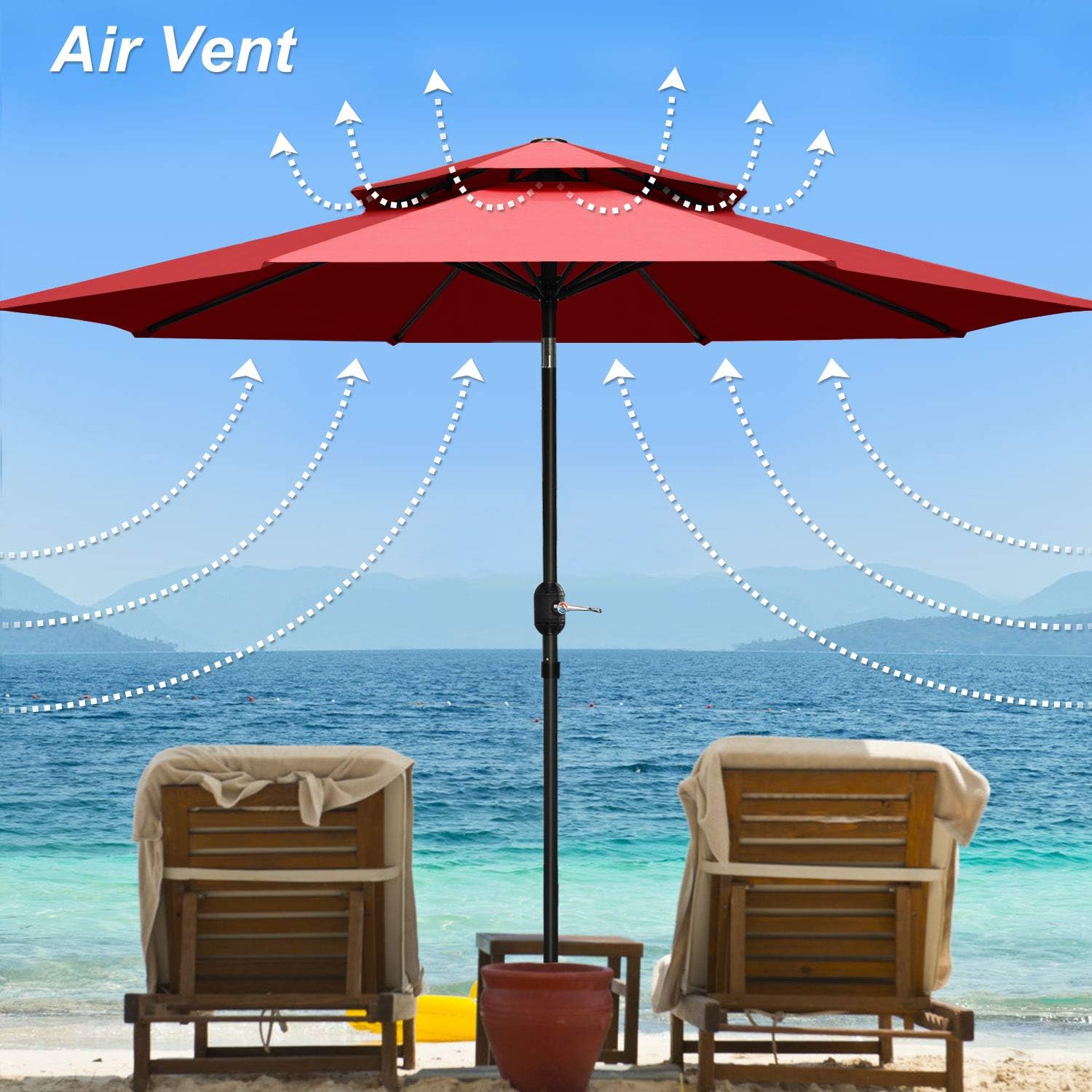 Red 240 Gsm Fabric For No Fading Patiassy 9 Feet Air Vented Double Top Patio Umbrella