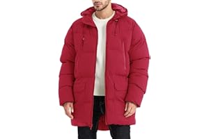 Rejork Men's Long Winter Coat Hooded Warm Quilted Jacket Water-resistant Cold Weather Parka