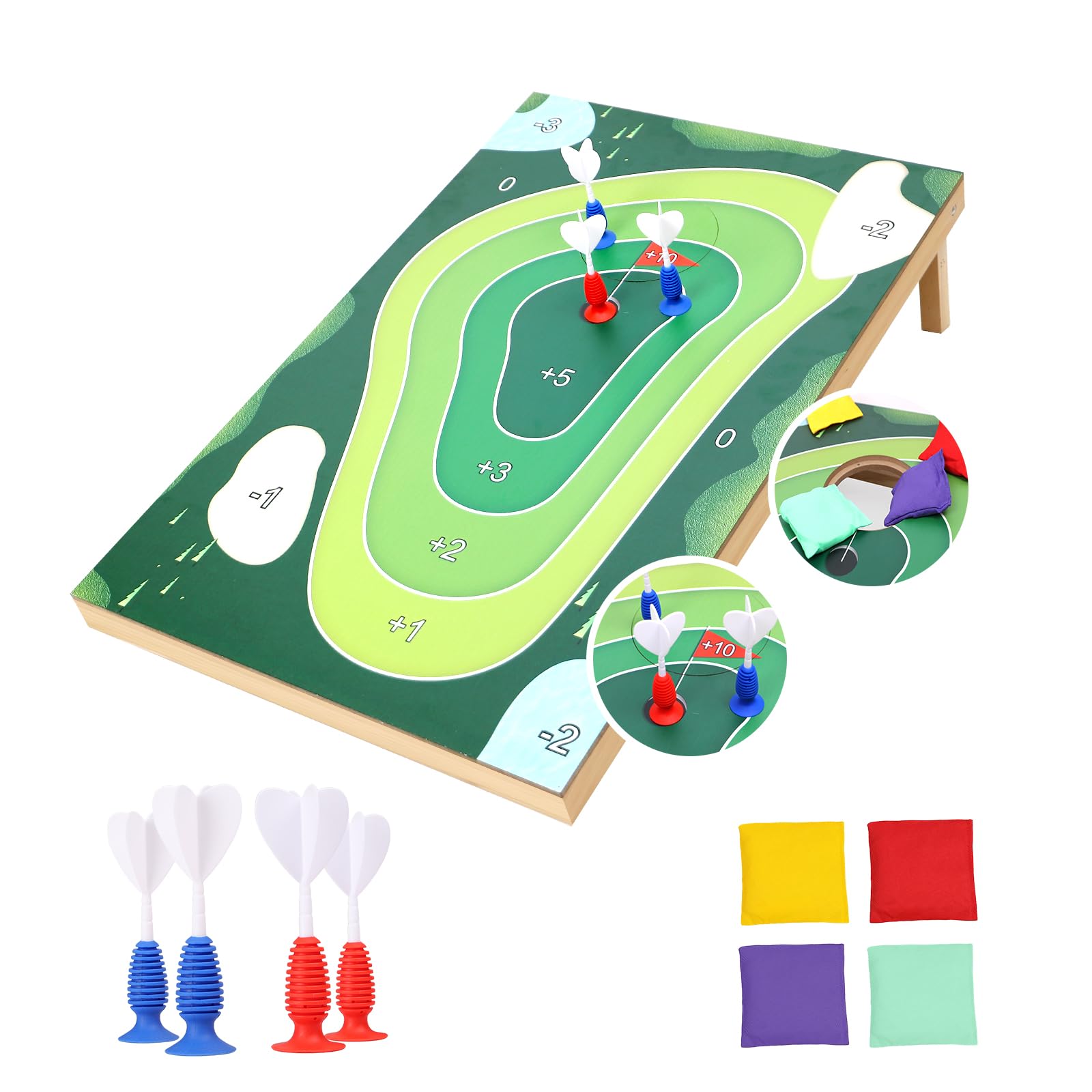 Photo 1 of 2-in-1 Cornhole Board Set & Dartboard Target Game, Adults Bean Bag Toss for Yard Games with 4 Darts & 4 Bean Bags, Indoor Outdoor Office Party Play, 33.5in x 21.6in (2-in-1 Cornhole Board Set)