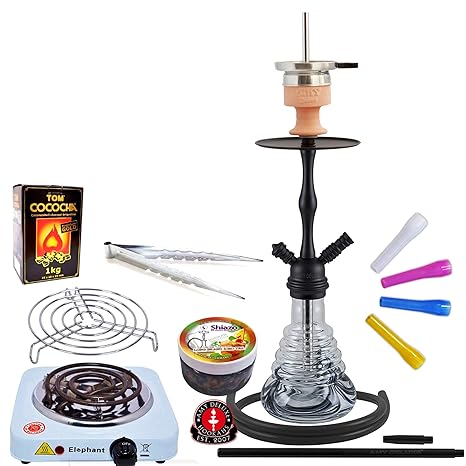 Amy Deluxe 440 Stillness, 54cm, Premium-Shisha-Set mit Kamin, Silikonschlauch-Set, Shiazo Dampfsteinen, TOM Cococha Gold & El