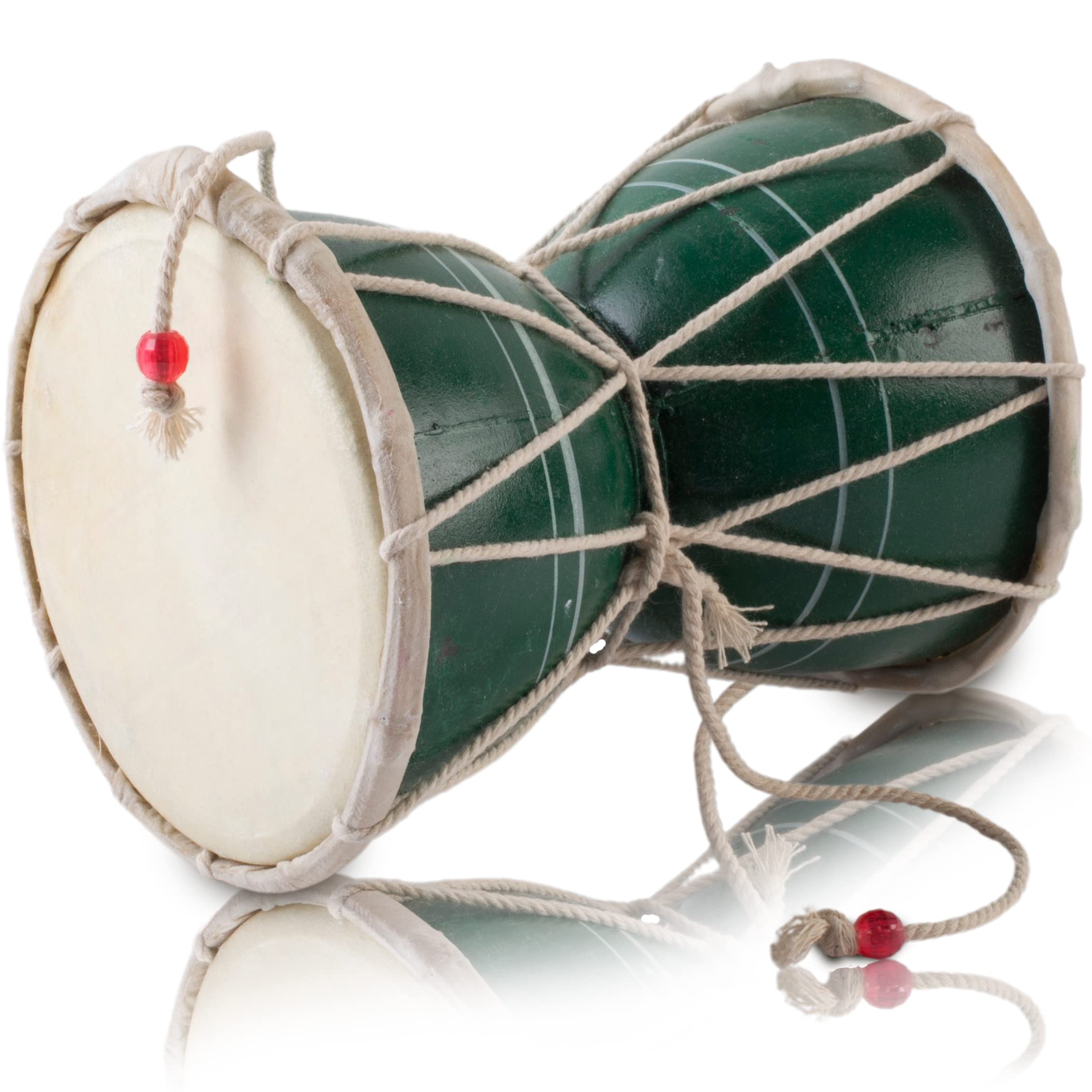 15 cms Small Handmade Traditional Authentic Wooden & Leather Classical Indian Folk Dumroo Damroo Damaru Hand Drum Percussion Instrument Set, Decorative Collectible Showpiece World Musical Instruments