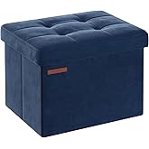SONGMICS Storage Ottoman, Foldable Small Ottoman Foot Rest, 12.2 x 16.1 Inches Foot Stool, Load up to 286 lb, for Living Room, Bedroom, Dorm, Midnight Blue ULSF200Q01