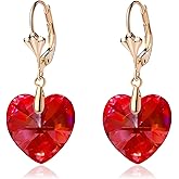 Austrian Crystal Heart Drop Leverback Earrings for Women Fashion Dangle Earring 14K Rose Gold Plated Hypoallergenic Jewelry