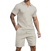 Lin Moniang Mens Summer Outfits Polo Shirt And Shorts Set Fashion Casual Short Sleeve Polo Suit For Men 2 Piece Short Set
