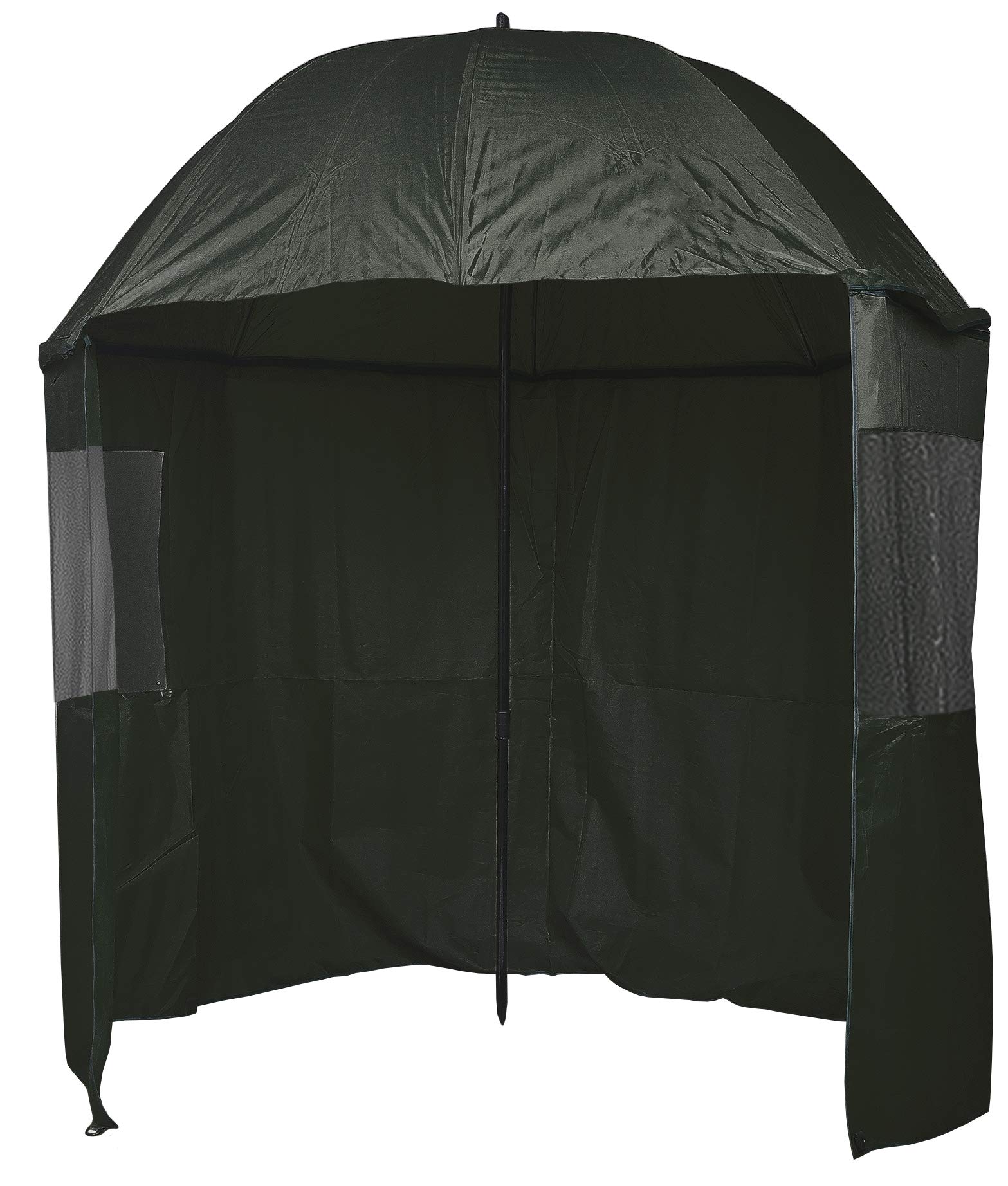 KingCarp - 2.5m Span Fishing Umbrella Waterproof Adjustable Height 1m to 2m Dark Green with Zip On Sheet and PVC Viewing Panels and Carry Bag [25-1271]