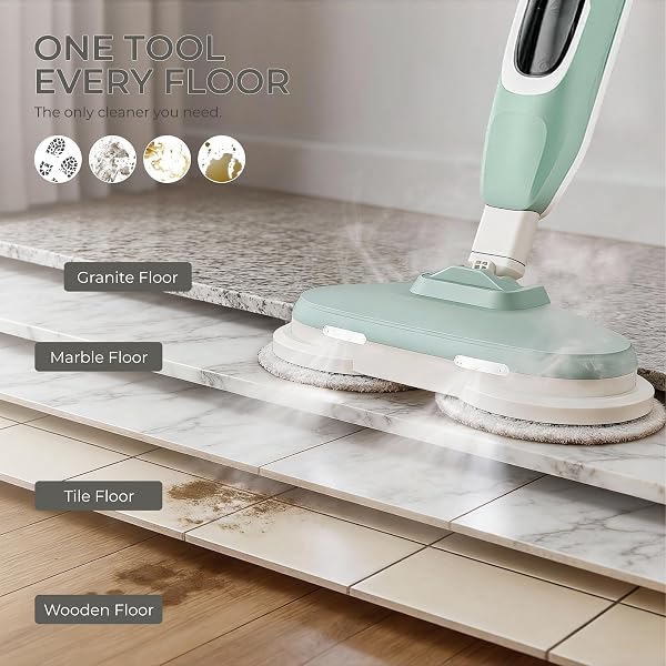 EPROEON STEAM MOP, ALL-IN-ONE STEAM AND SCRUB HARD FLOOR CLEANER WITH LED HEADLIGHTS, 450ML TANK, 4 SOFT PADS, DUAL POWER, SWIVEL STEERING FOR HARDWOOD, TILE AND LAMINATE