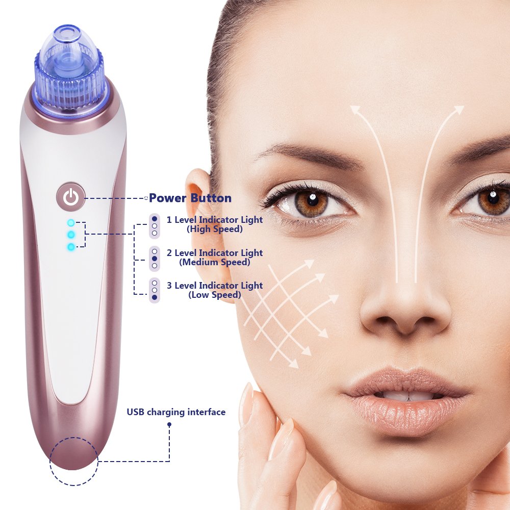 Blackhead Remover, MeanLove Electric Facial Pore Cleanser Blackhead Acne Suction Remover Vacuum Extraction Tool, 4 Intensity Levels with Led Indicator  (White+Silver)