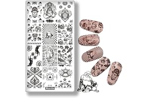 Mezerdoo Buddha Theme Stainless Steel Nail Stamp Plates DIY Elephant Lotus Template Image Plate Print Nail Stamping Plate