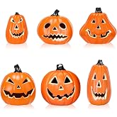 Tujoe 6 Pcs Halloween Pumpkin Lantern Set Light up LED,Orange | Halloween Lamp Decoration for Porch Front Door Outdoor, Scary Party Holiday Supplies, Plastic Flameless Decorative Lantern