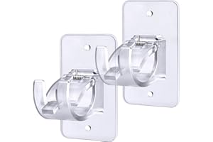 SIMEWIN No Drill Curtain Rod Brackets No Drilling Curtain Rod Holders Self Adhesive Curtain Rod Hooks Nail Free for Bathroom, Bedroom, Livingroom, Kitchen (2Pcs Transparent)