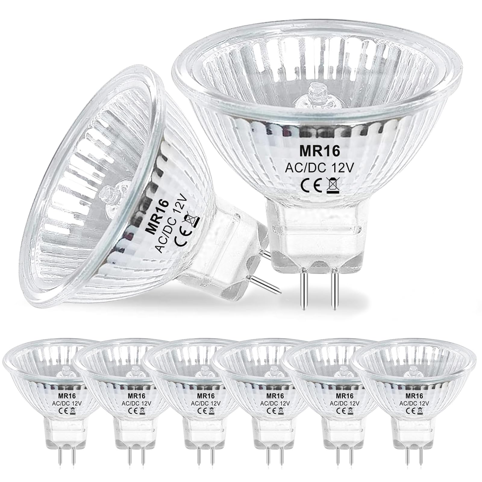 EASYIVY MR16 Halogen Light Bulbs, (8-Pack) GU5.3 12V 20W Spotlight Bulbs Dimmable, Glass Cover, 36° Beam Angle 2 Pin Spot Light Bulb for Ceiling Light, Track Light, Warm White 2700K