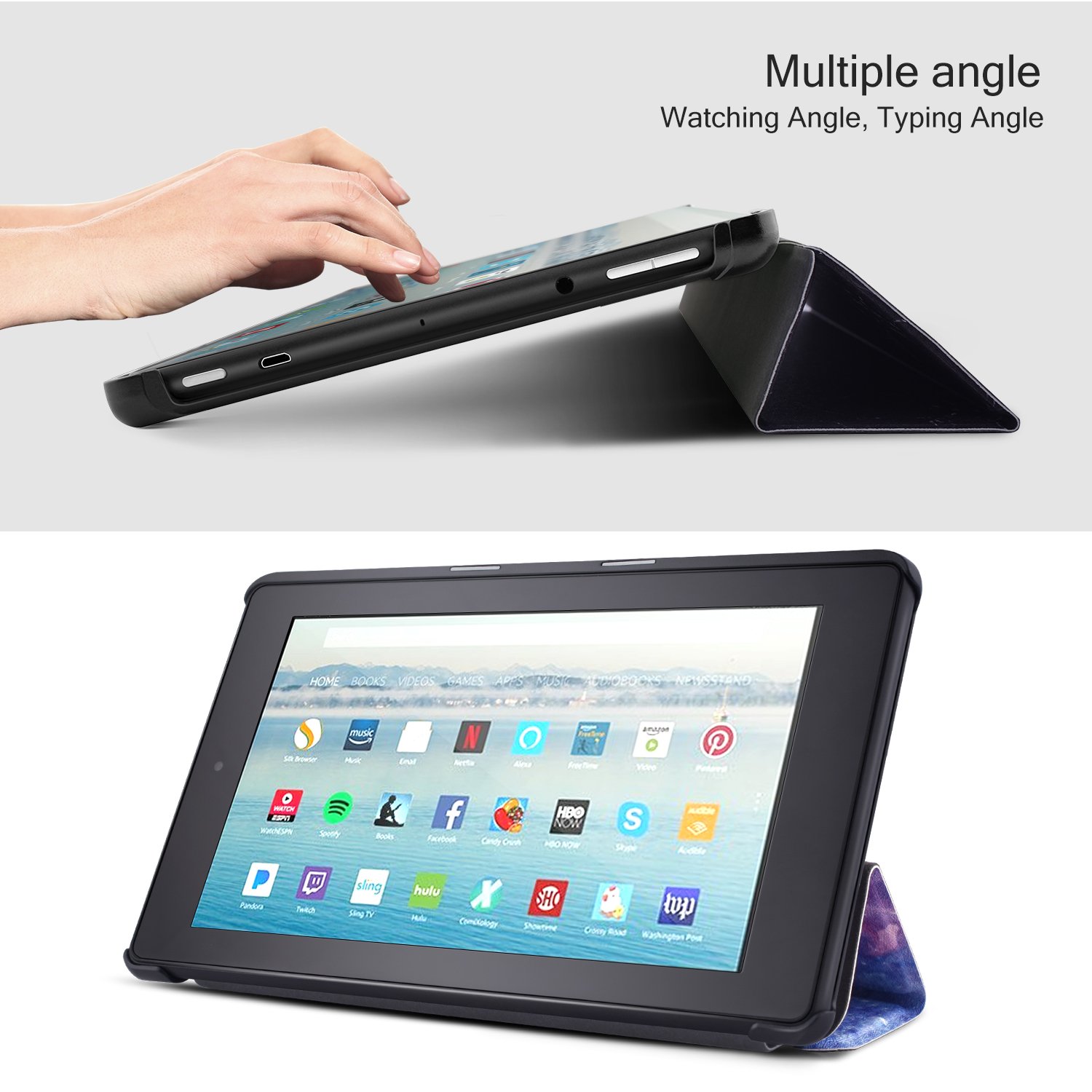 Dopup Fire 10 Case for All-New Fire HD 10 Tablet (7th Generation, 2017 Release),Protective Standing Cover with Auto Wake/Sleep Function (Blue Galaxy)