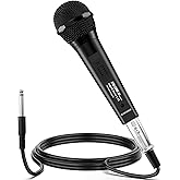 talomen Wired Microphone for Singing, Metal Female, ON/Off Switch, Professional Vocal Dynamic Mic with 20ft &amp; 6.5ft XLR Audio Cable, Cardioid Studio Microfono for Podcasting and Recording, Black-L52